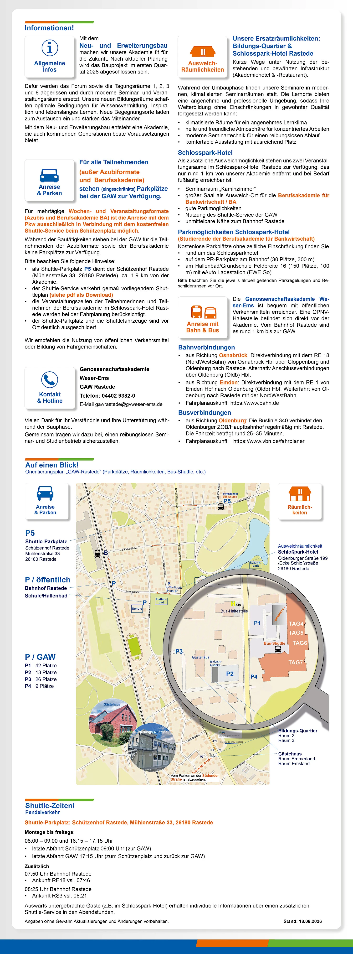 Informationen zum Umbau in der GAW Rastede auf einem Blick in einem langen Format